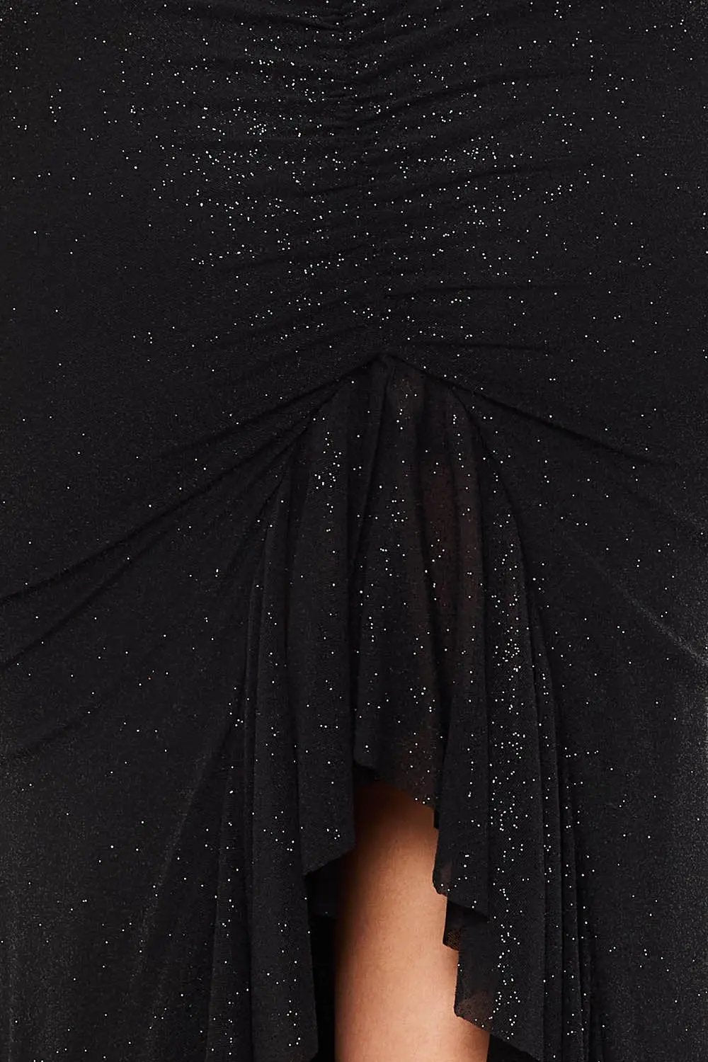 Glitter Mesh Maxi Dress – Open Back Ruffle Evening Wear BOUTINIE