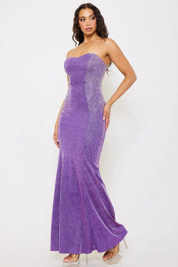 Rhinestone Tube Top Dress - Mermaid Style Maxi Gown With Zipper Back BOUTINIE