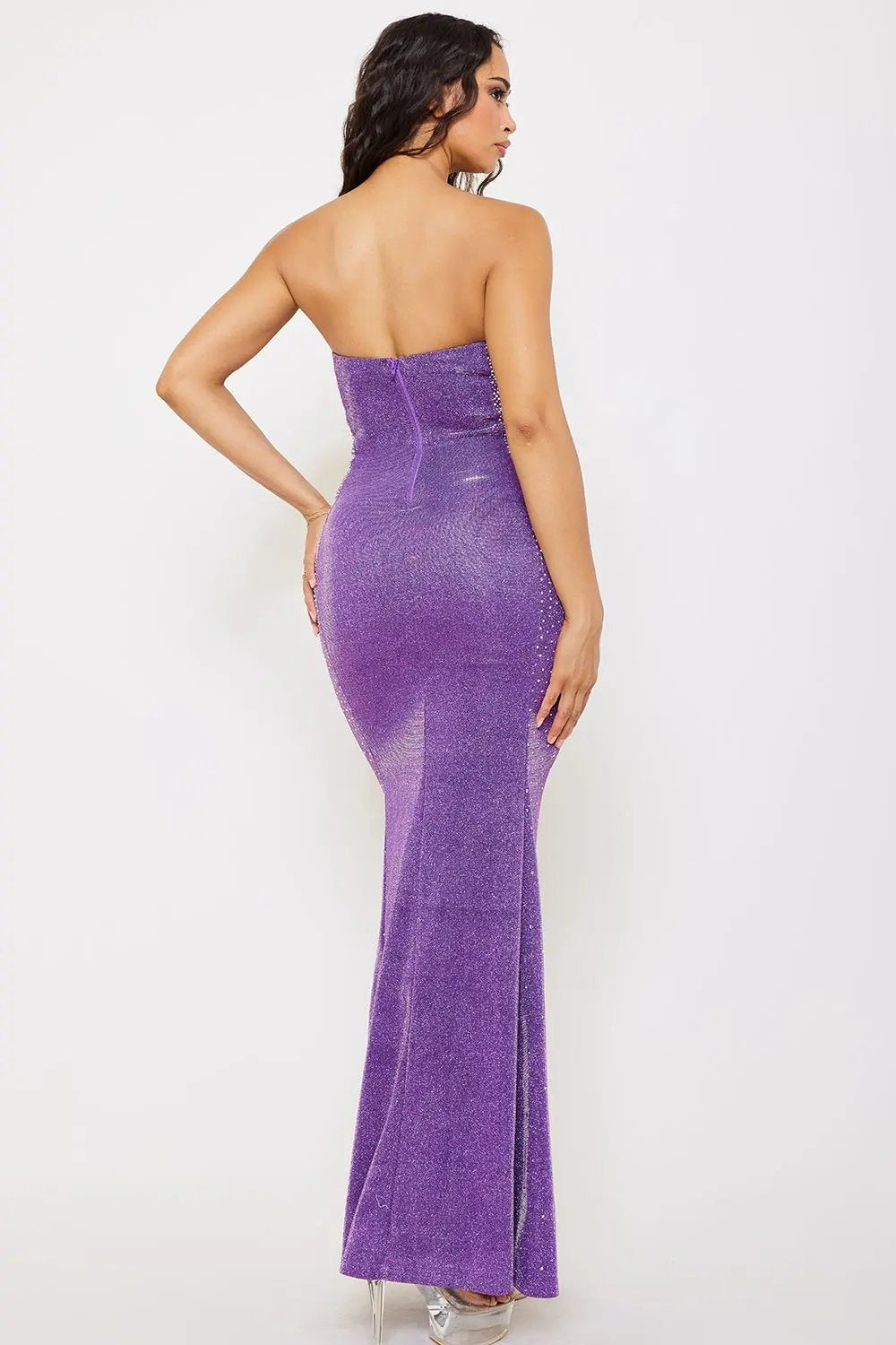 Rhinestone Tube Top Dress - Mermaid Style Maxi Gown With Zipper Back BOUTINIE