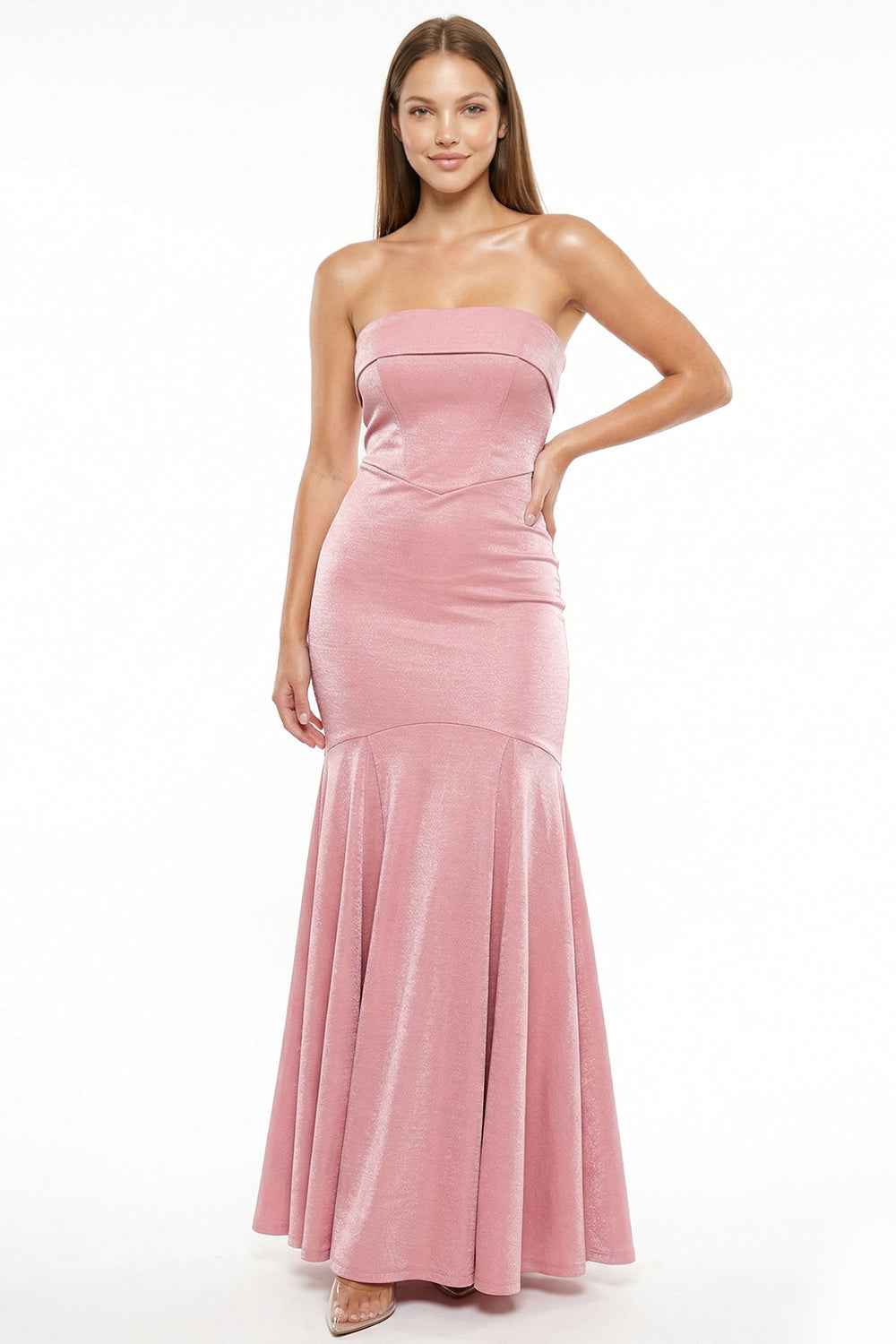 Metallic Satin Tube Top Mermaid Prom Dress