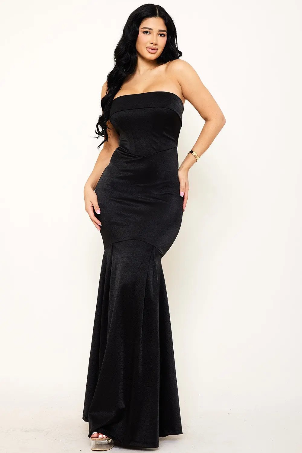 Metallic Satin Dress – Tube Top Mermaid Maxi Gown With Wired Bust BOUTINIE