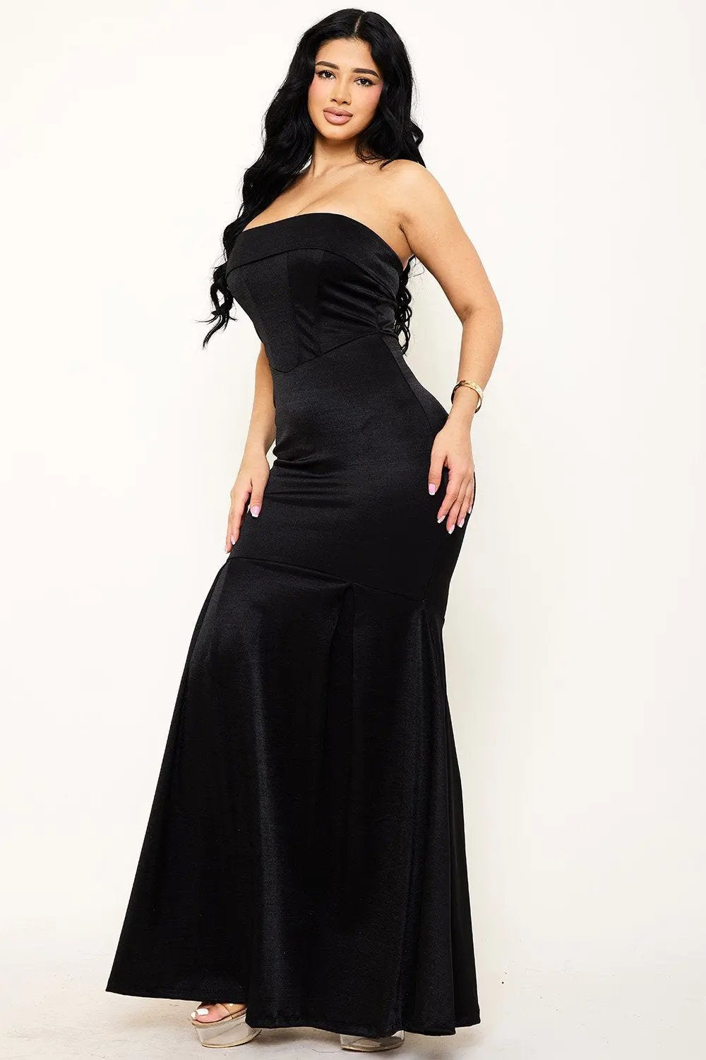 Metallic Satin Dress – Tube Top Mermaid Maxi Gown With Wired Bust BOUTINIE