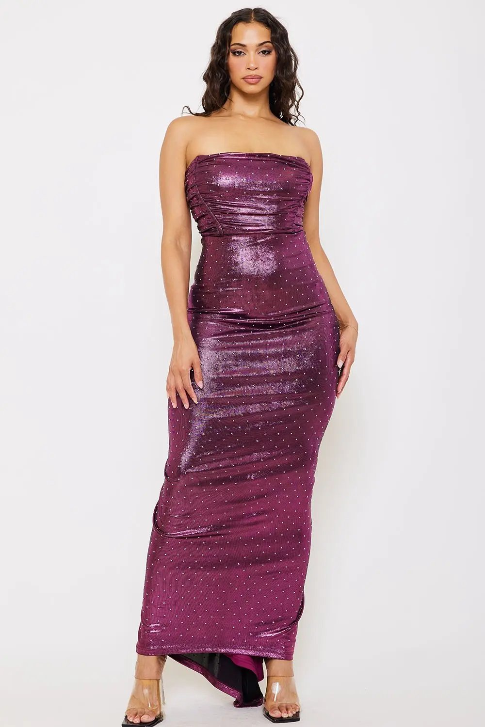 Metallic Foil Maxi Dress With Criss Cross Self Tie Back BOUTINIE