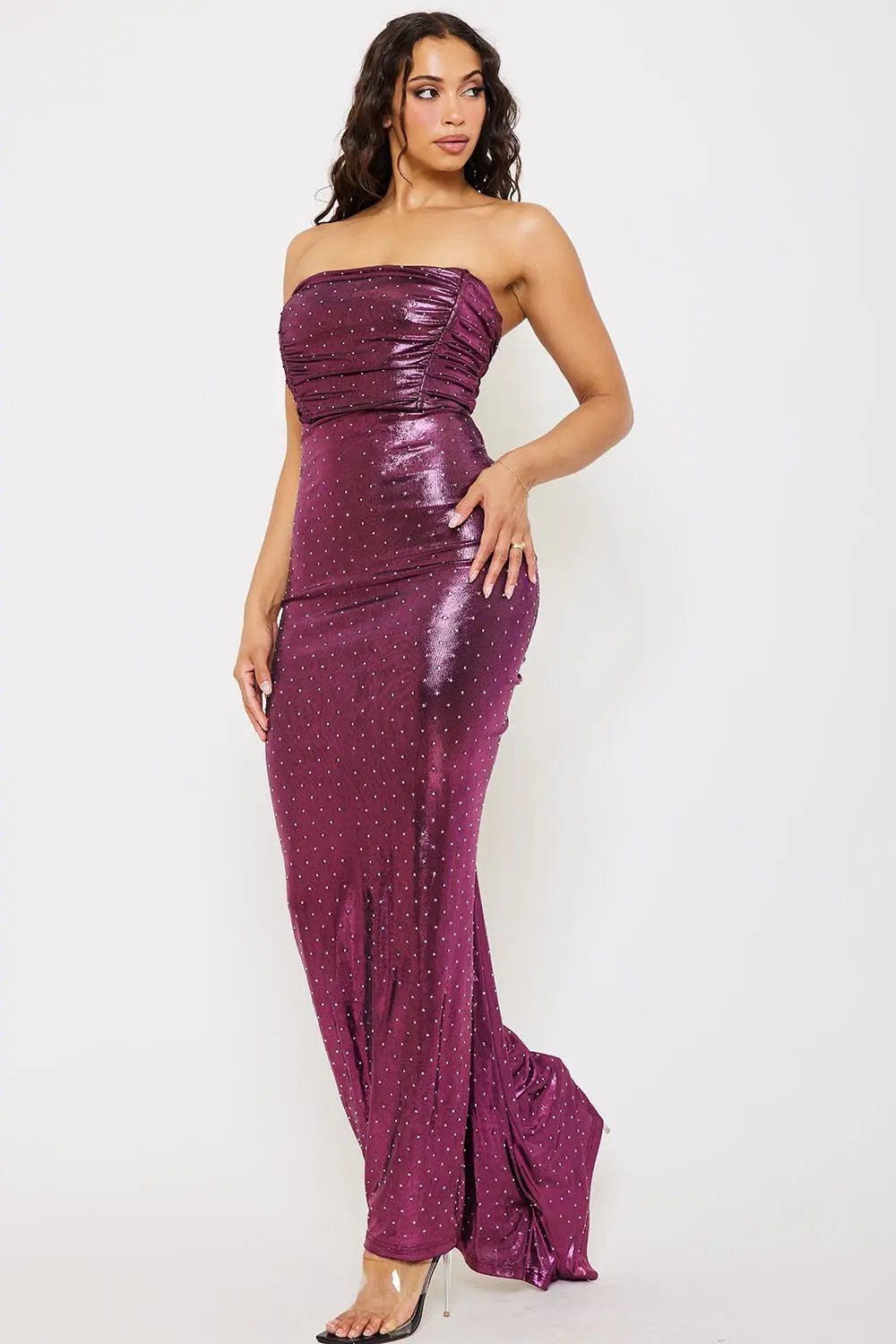Metallic Foil Maxi Dress With Criss Cross Self Tie Back BOUTINIE