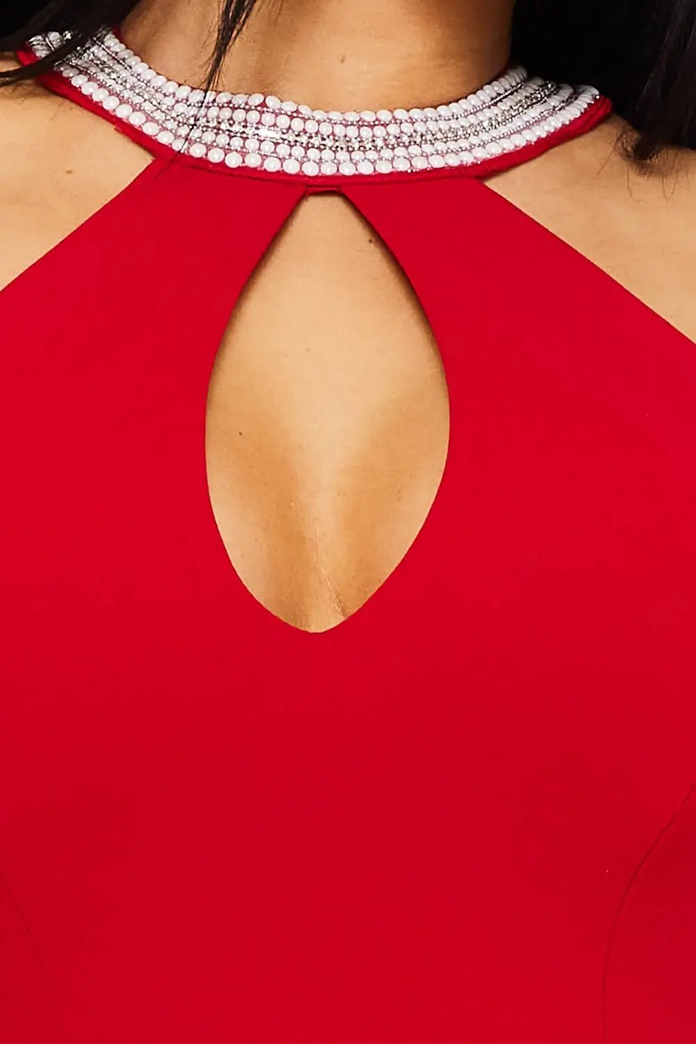 Mermaid Maxi Dress – Pearl Back Halter Neck Gown With Zipper Closure BOUTINIE