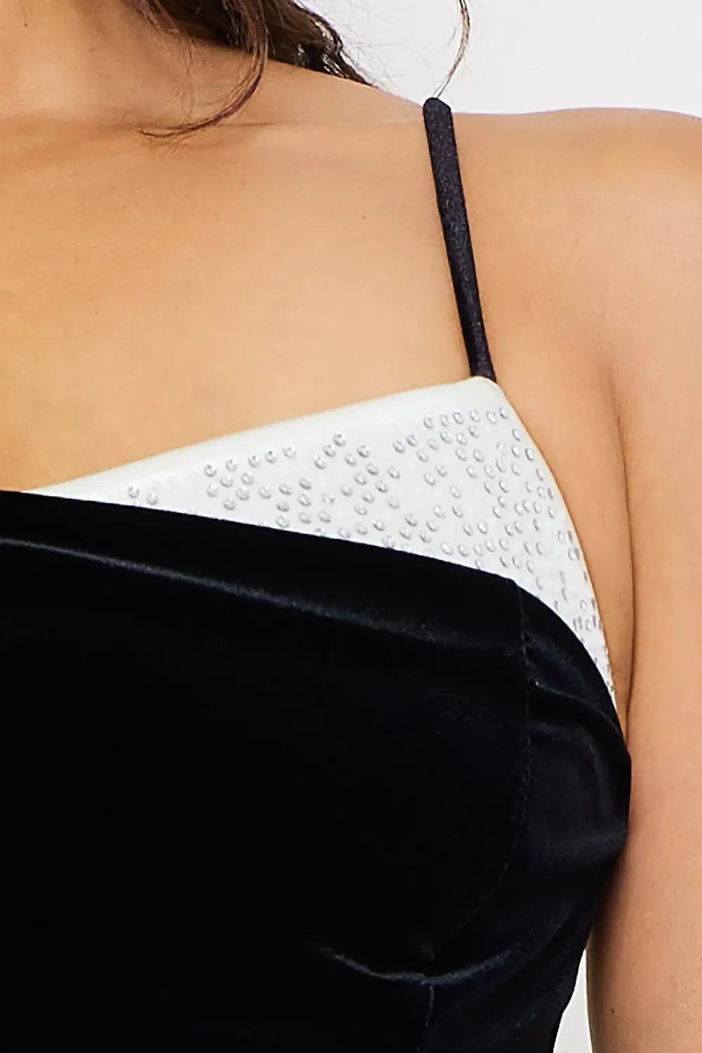 Velvet Maxi Dress - Rhinestone Pearl Panel Gown With Adjustable Strap BOUTINIE