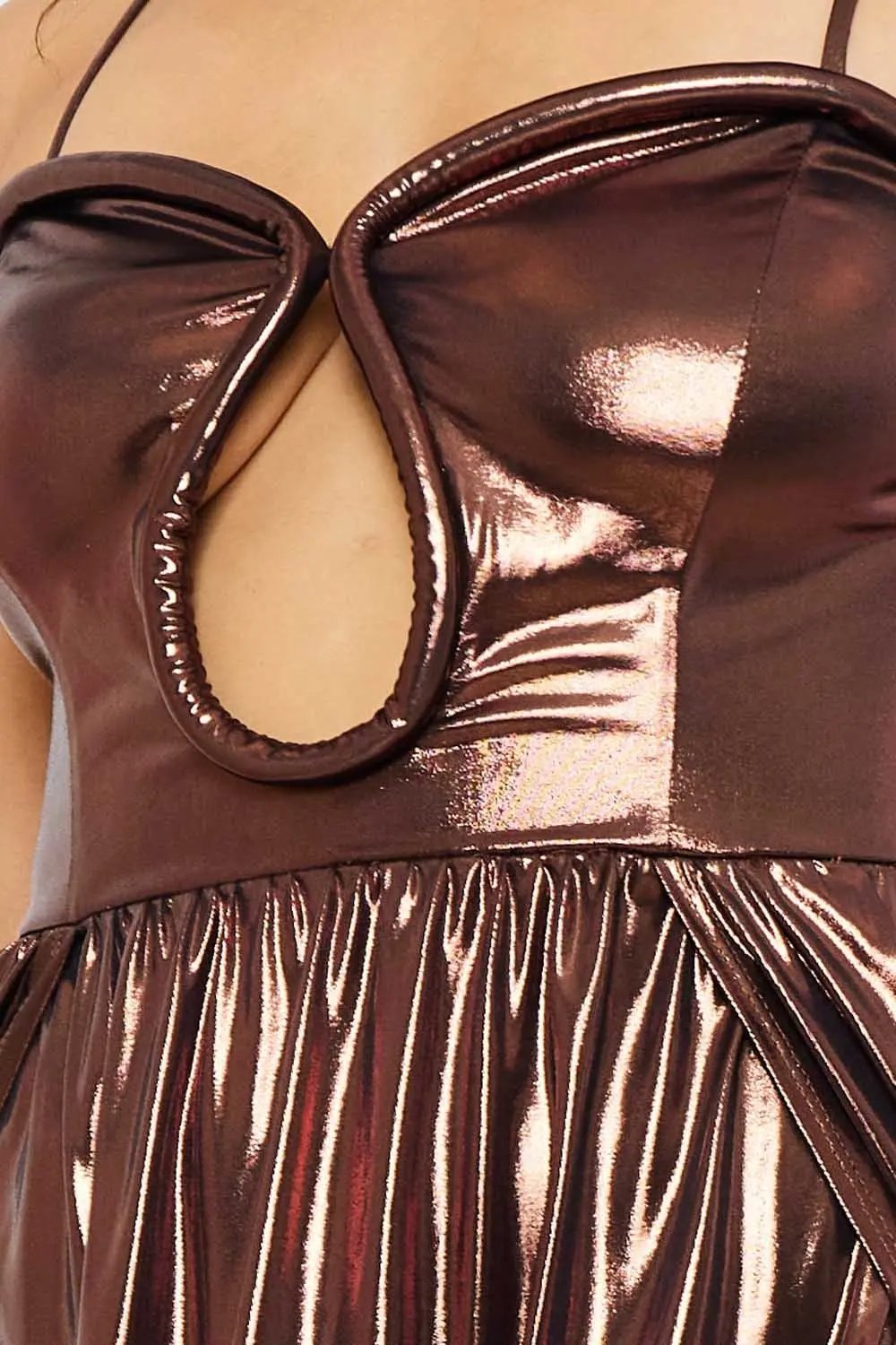 Foil Plunge Maxi Dress - Wired Bust, Adjustable Strap & Wrap Leg Opening BOUTINIE