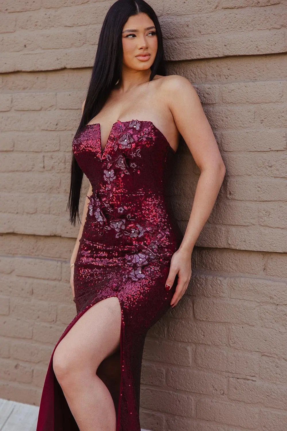 Sequin Mesh Maxi Dress – Elegant Evening Gown With Side Slit BOUTINIE