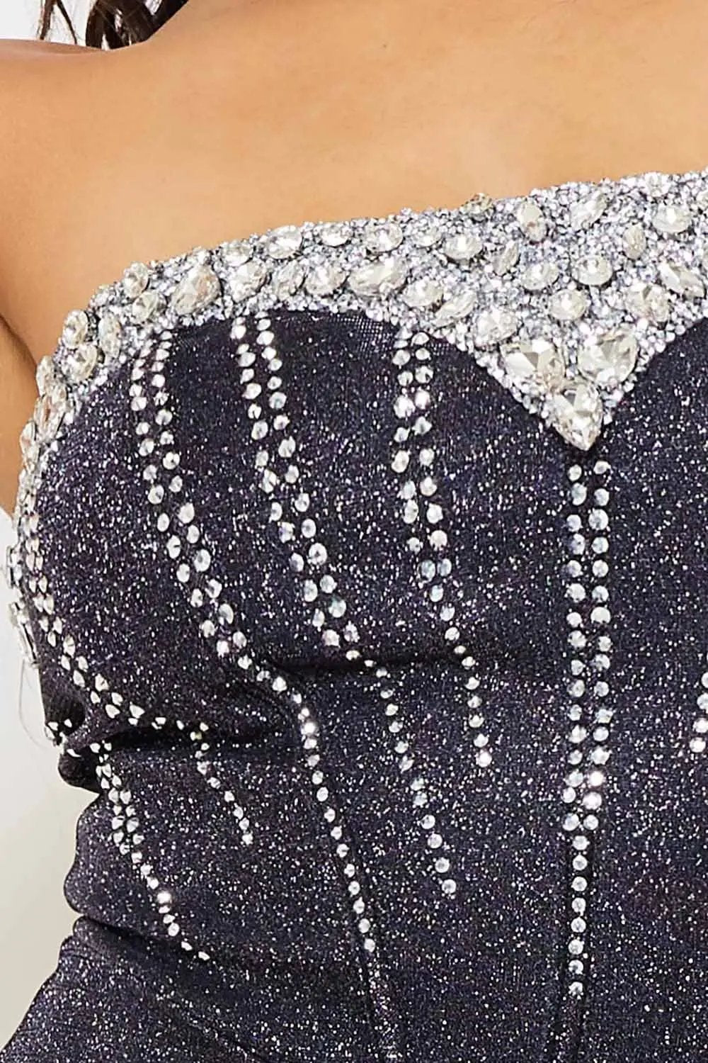 Rhinestone Maxi Dress | Shiny Knit Pleated Evening Gown BOUTINIE