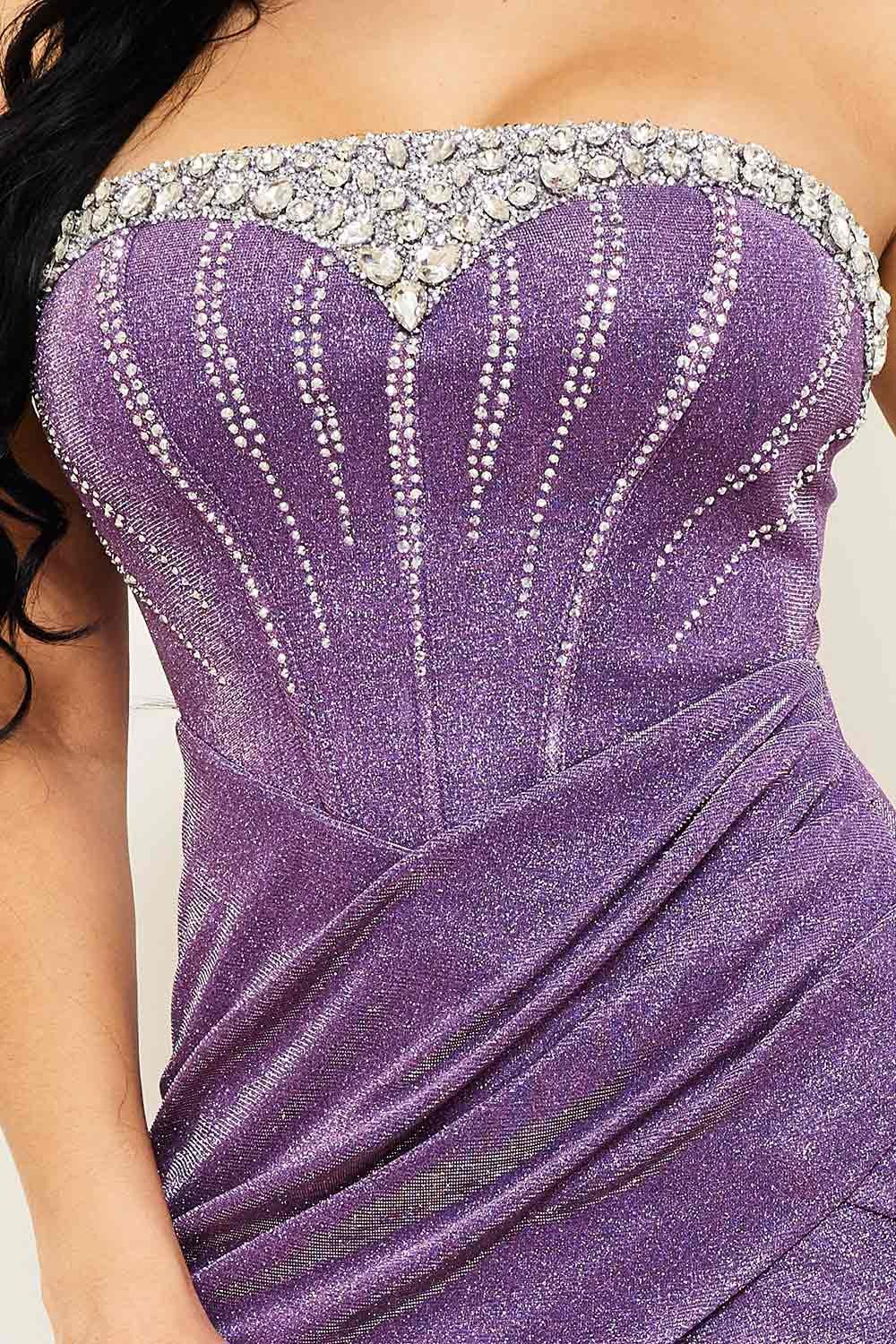 Rhinestone Maxi Dress | Shiny Knit Pleated Evening Gown BOUTINIE