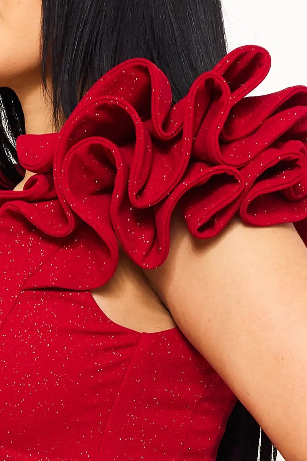 Glittered Maxi Dress With Ruffle Sleeve & Mermaid Hem - Formal Occasion Wear BOUTINIE