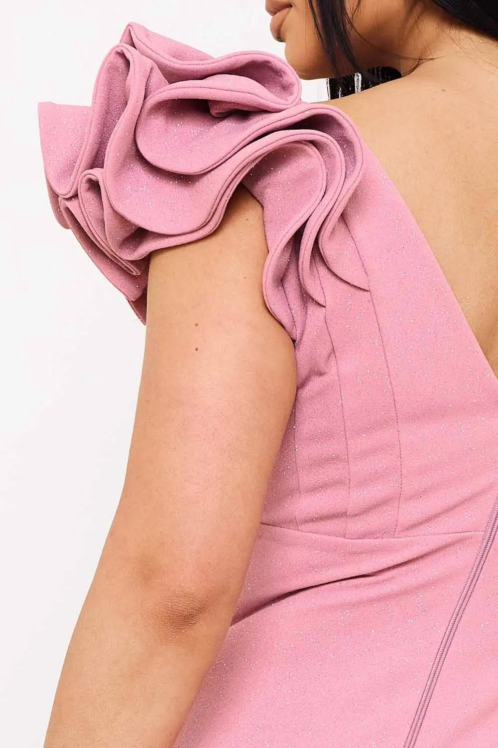 Glittered Maxi Dress With Ruffle Sleeve & Mermaid Hem - Formal Occasion Wear BOUTINIE