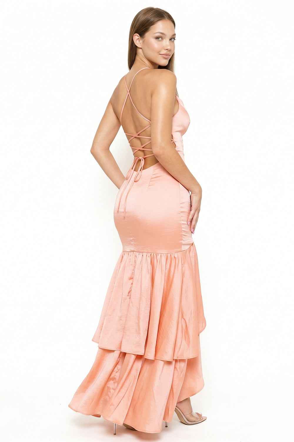 Taffeta Layered Ruffle Prom Dress