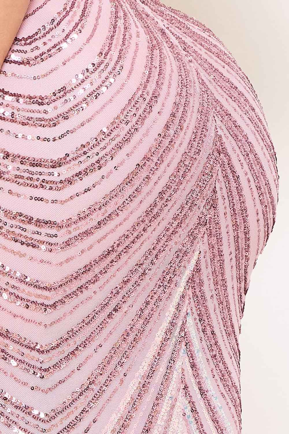 [open Packs] Ombre Sequin  Chevron Pattern Maxi Dress