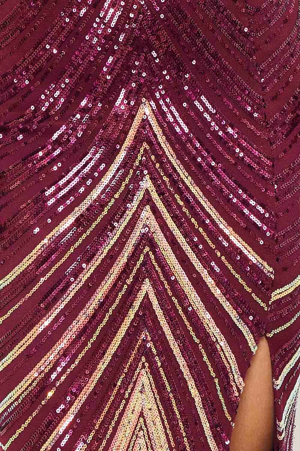 [open Packs] Ombre Sequin  Chevron Pattern Maxi Dress