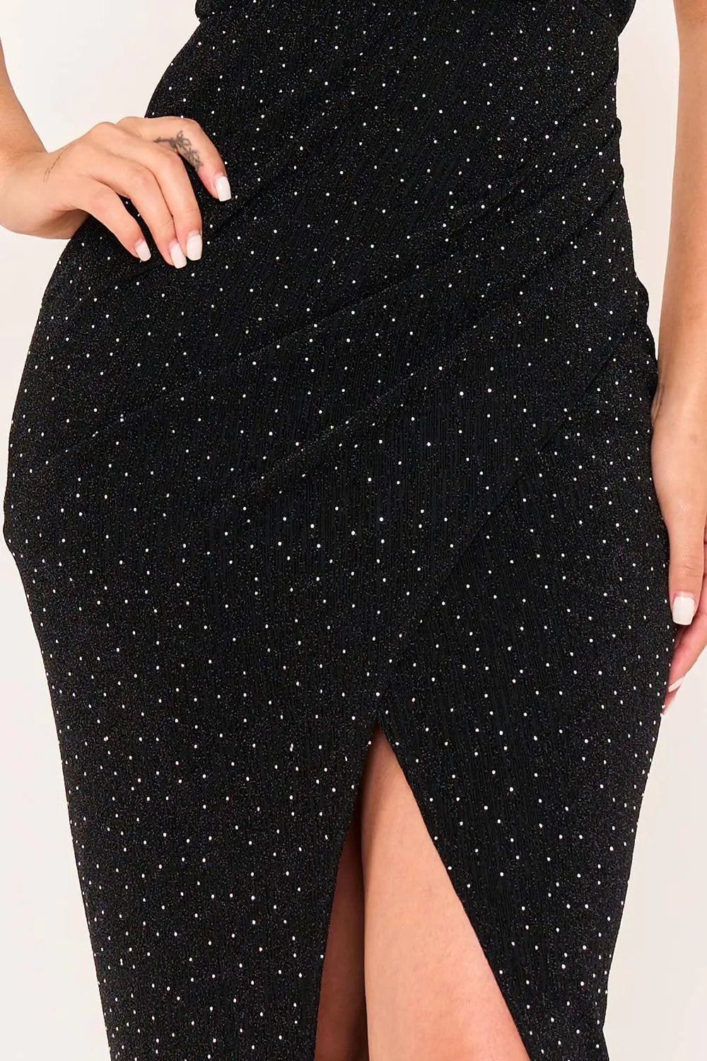 Metallic Maxi Dress – Pleated Rhinestone Wrap Skirt With Slit BOUTINIE