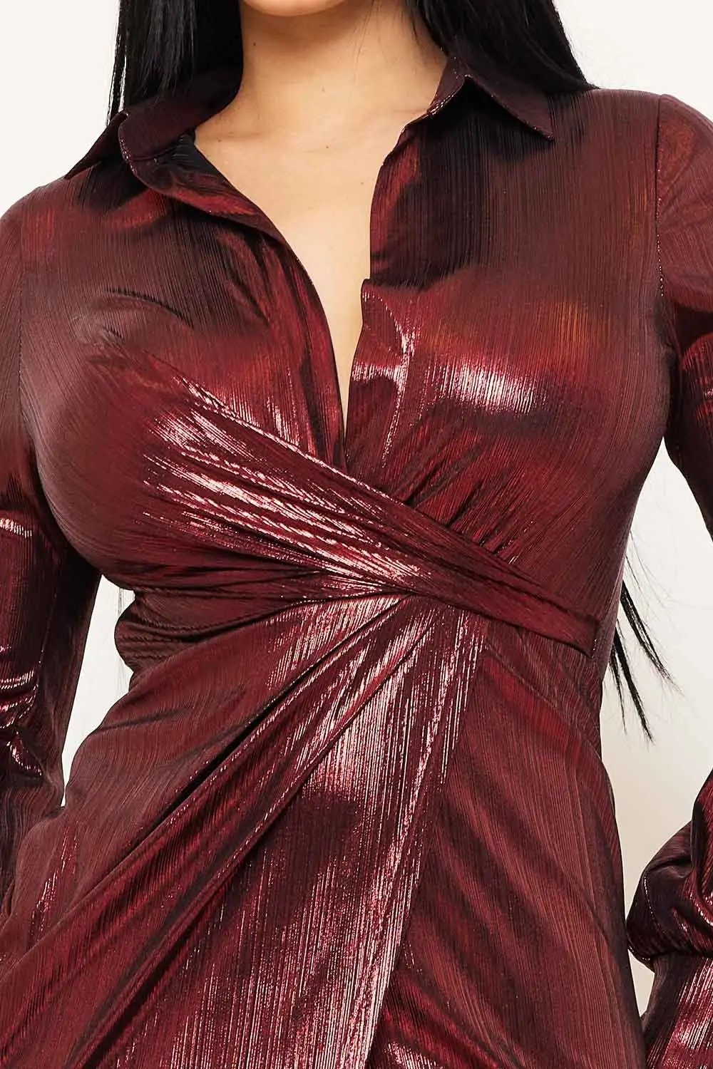 Pleated Waist Maxi Dress – Wrap Front Side Zipper Detail BOUTINIE