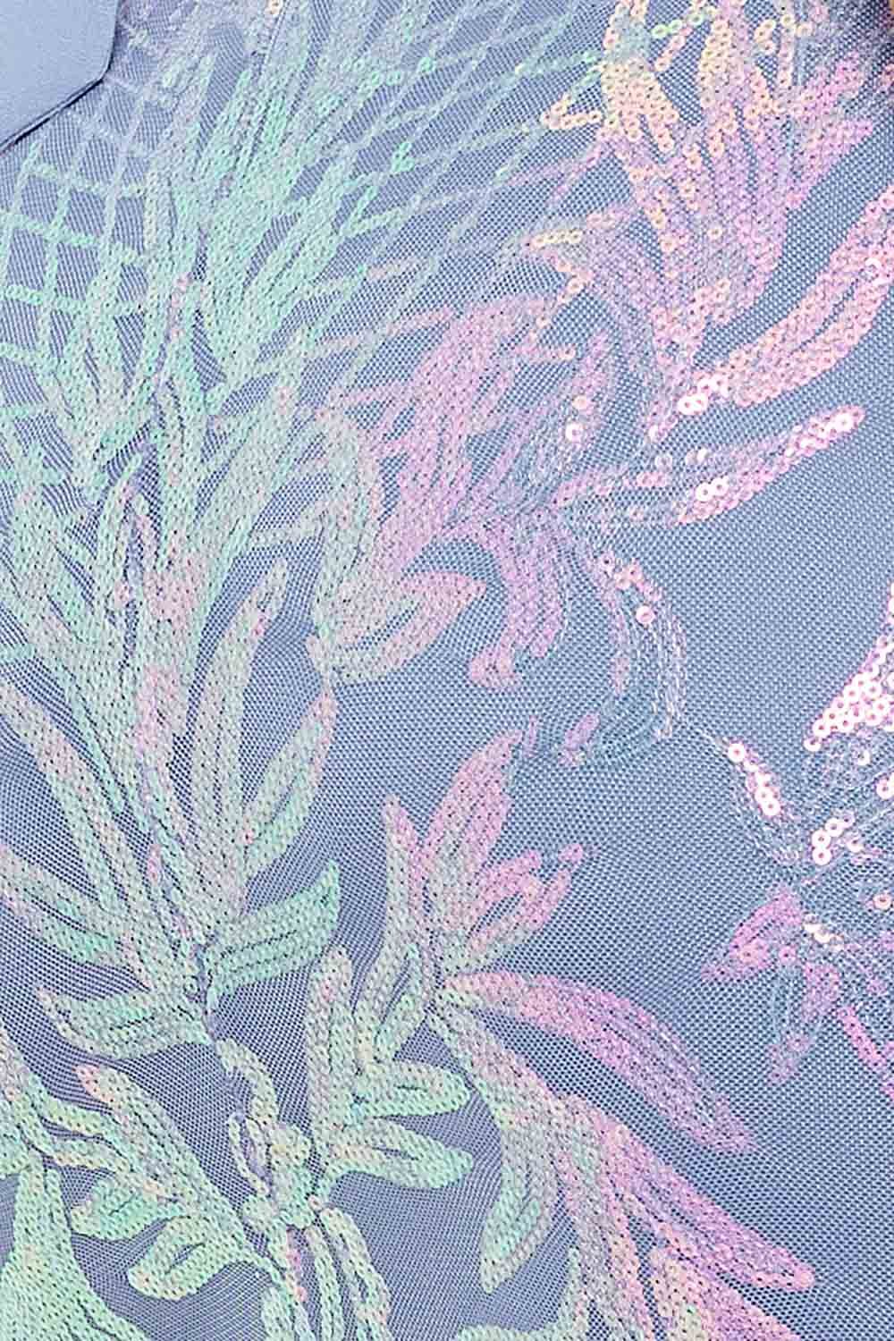 Mermaid Maxi Dress – Sequin Mesh Floral Evening Gown With Tie Back BOUTINIE