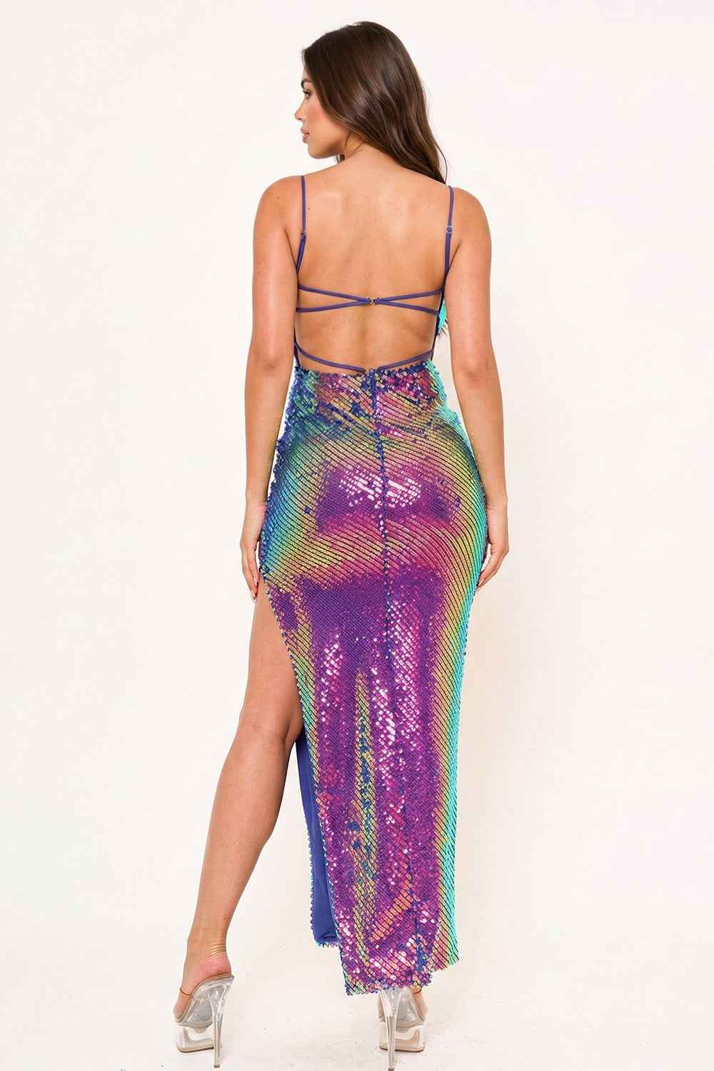 Fluorescent Sequin Maxi Dress