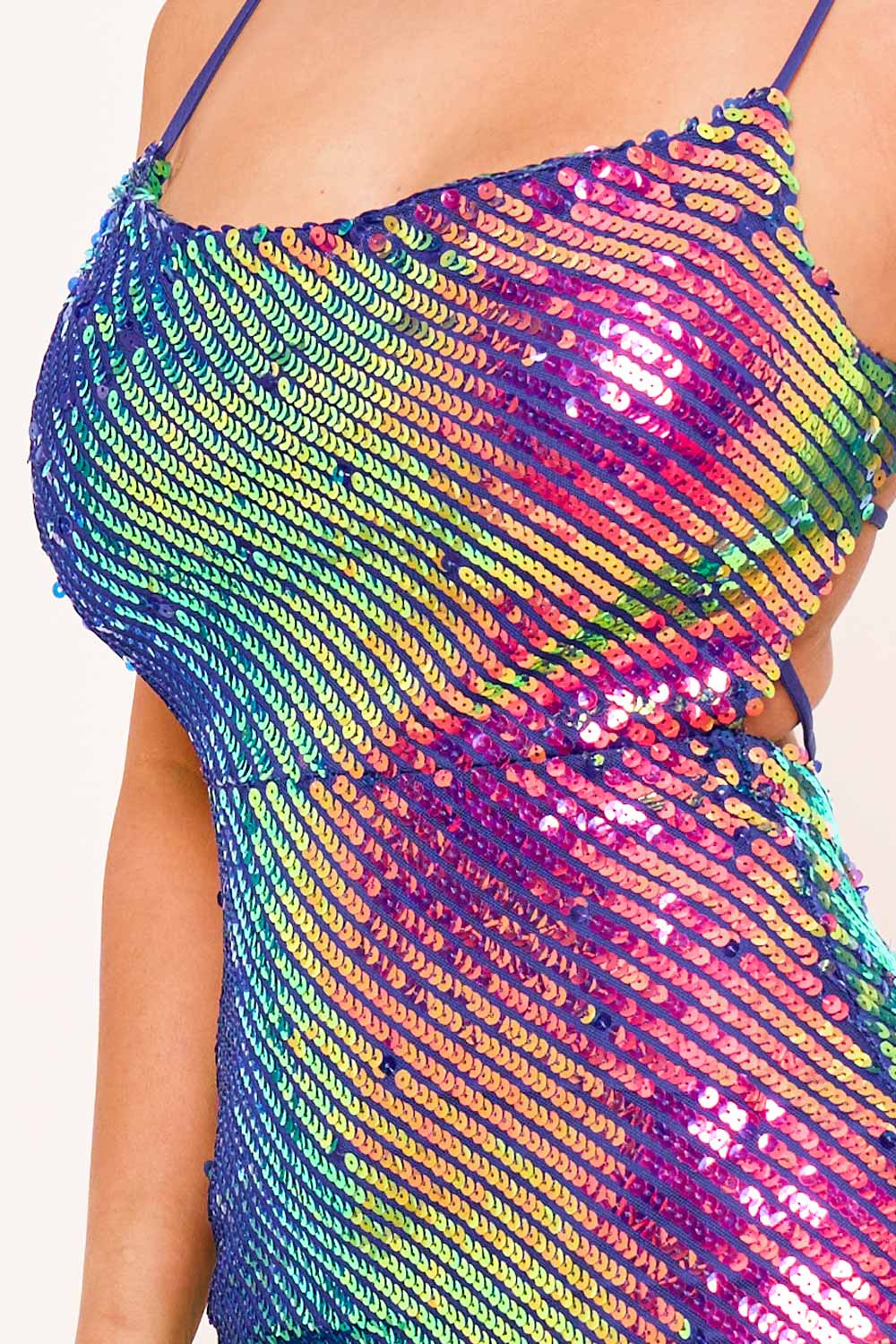 Fluorescent Sequin Dress - Maxi Spaghetti Strap With Slit BOUTINIE