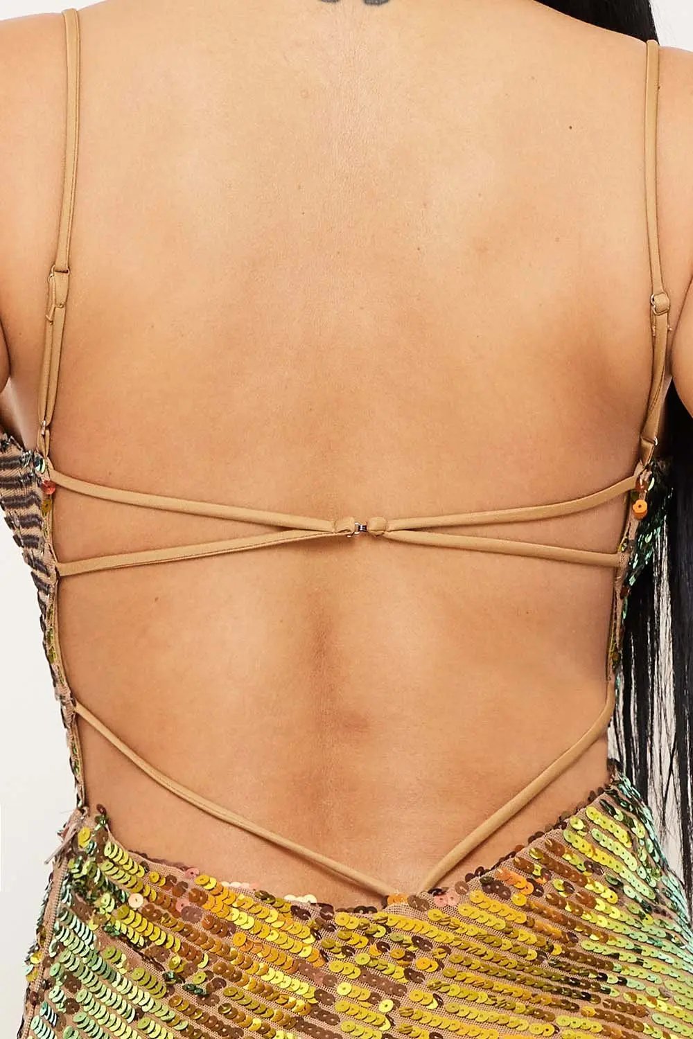 Fluorescent Sequin Dress - Maxi Spaghetti Strap With Slit BOUTINIE