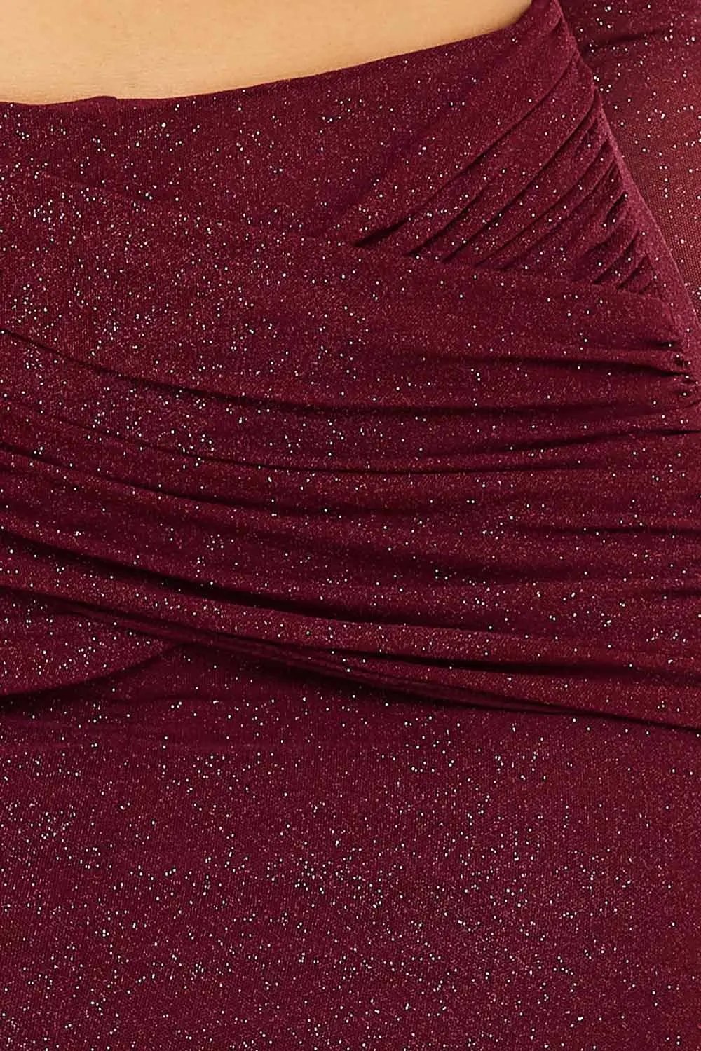 Glitter Maxi Dress – Powermesh Evening Gown With Sheer Sleeves & Front Slit BOUTINIE