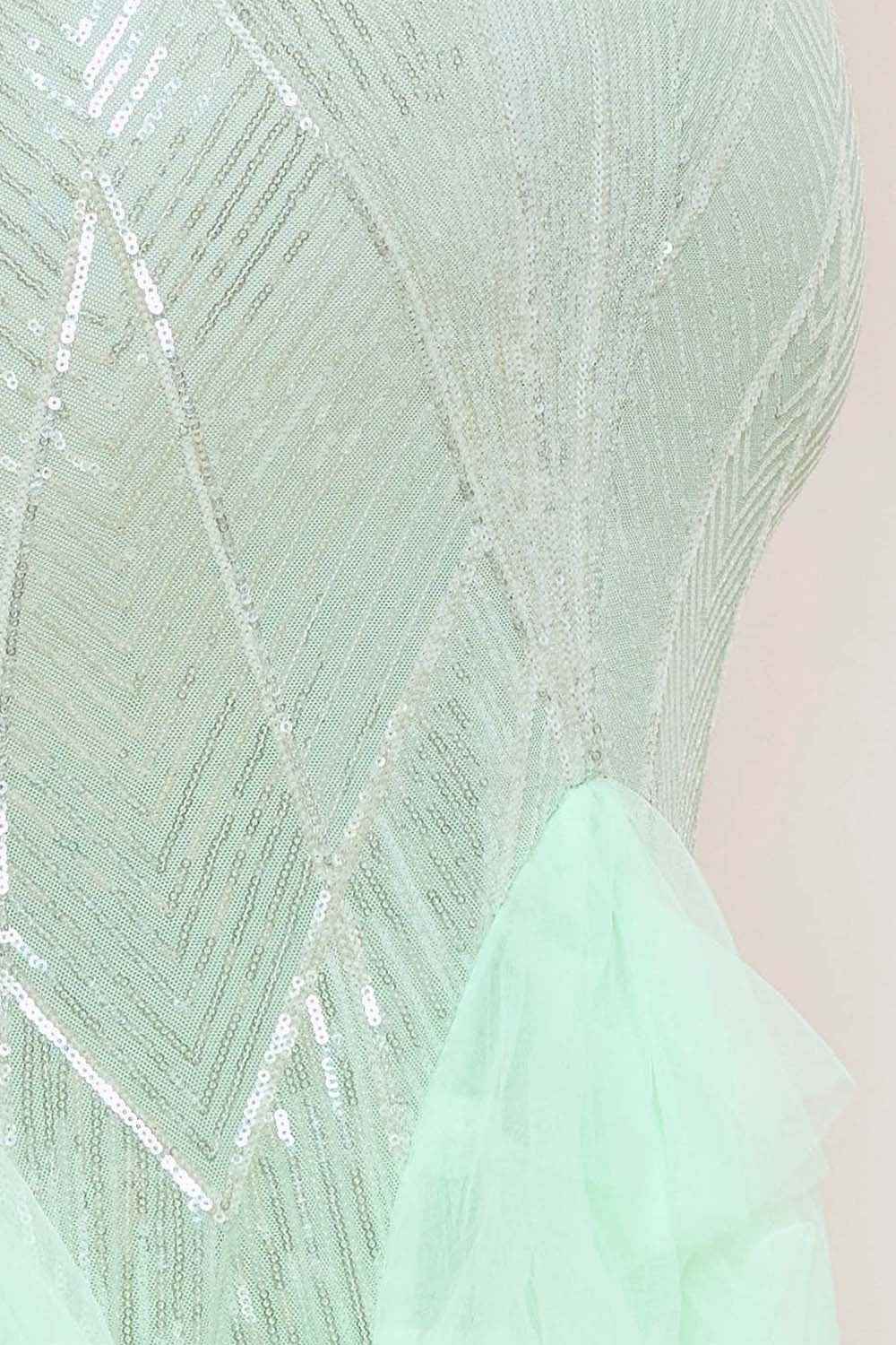 Pattered Sequin Layered Ruffle Mesh Maxi Dress
