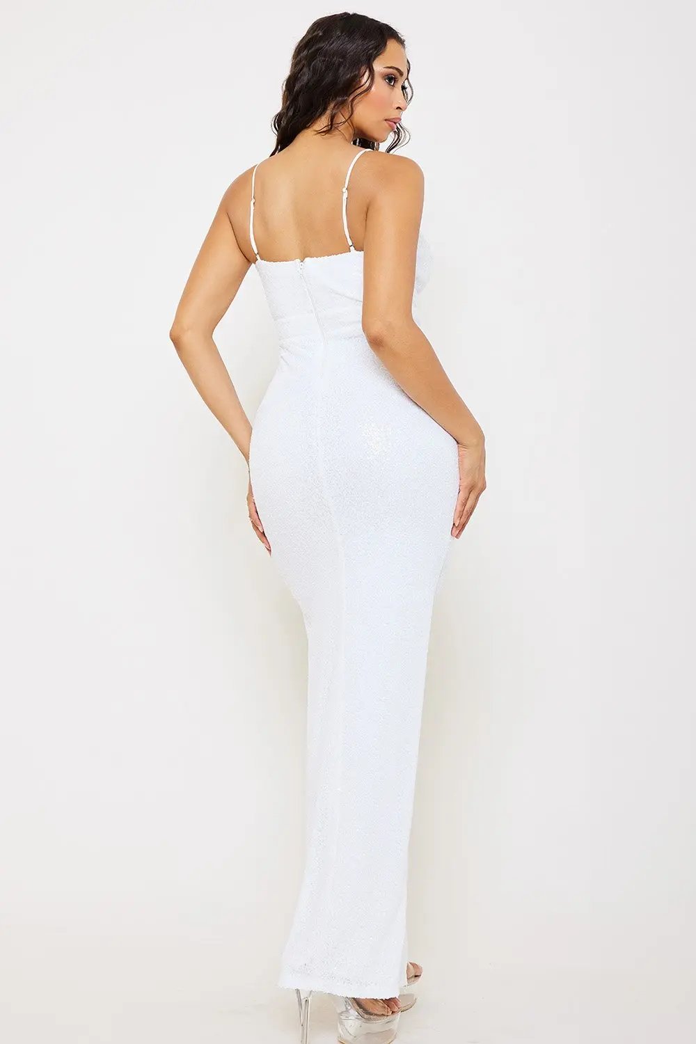 Flower Lace Maxi Dress – Elegant Sequin Evening Gown With Adjustable Straps BOUTINIE