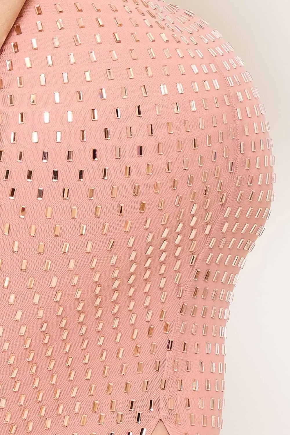 Rhinestone Maxi Dress | Power Mesh Tube Top Gown With Slit BOUTINIE