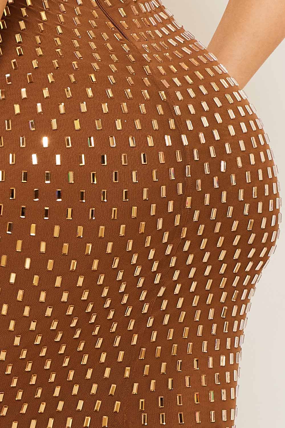 Rhinestone Maxi Dress | Power Mesh Tube Top Gown With Slit BOUTINIE