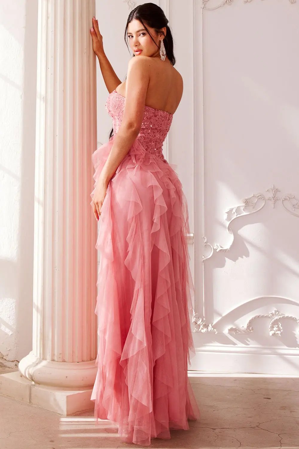 Sequin Mesh Maxi Dress - Strapless Sweetheart Neckline Evening Gown BOUTINIE
