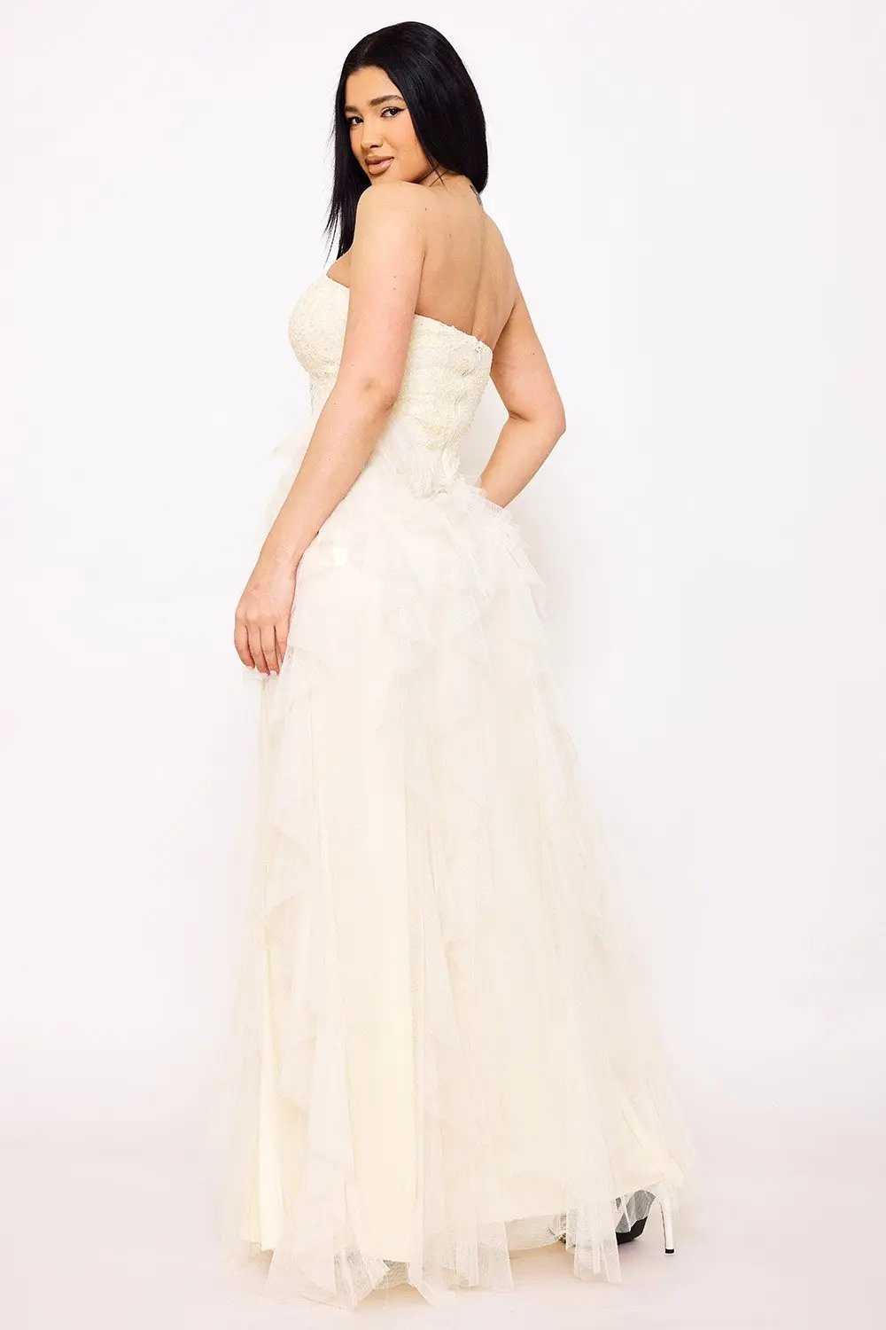 Sequin Mesh Maxi Dress - Strapless Sweetheart Neckline Evening Gown BOUTINIE