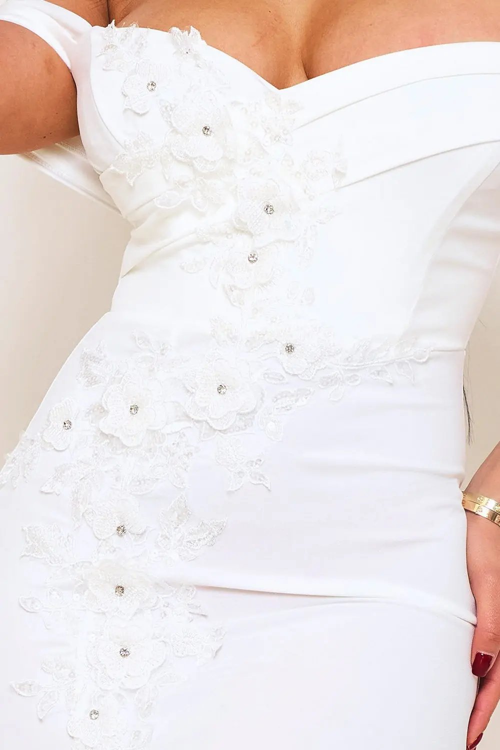 Sequin Maxi Dress Off Shoulder Flower Shaped Gown With Slit Hem BOUTINIE