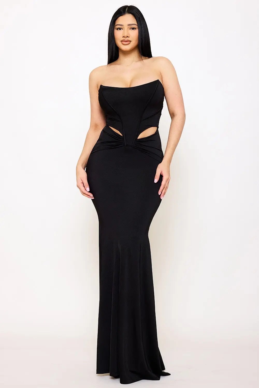Satin Bustier Maxi Dress | Formal Occasion Pleated Gown BOUTINIE