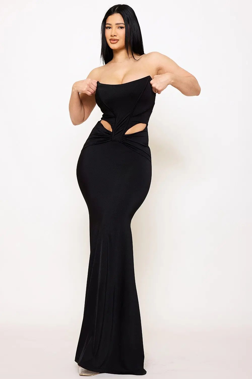 Satin Bustier Maxi Dress | Formal Occasion Pleated Gown BOUTINIE