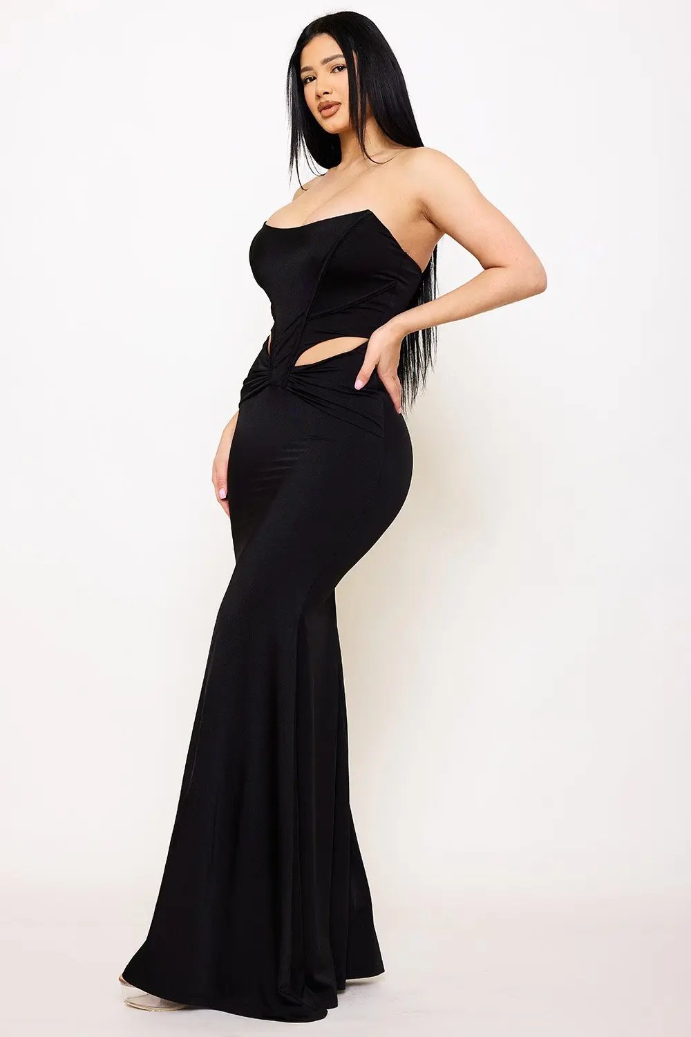 Satin Bustier Maxi Dress | Formal Occasion Pleated Gown BOUTINIE