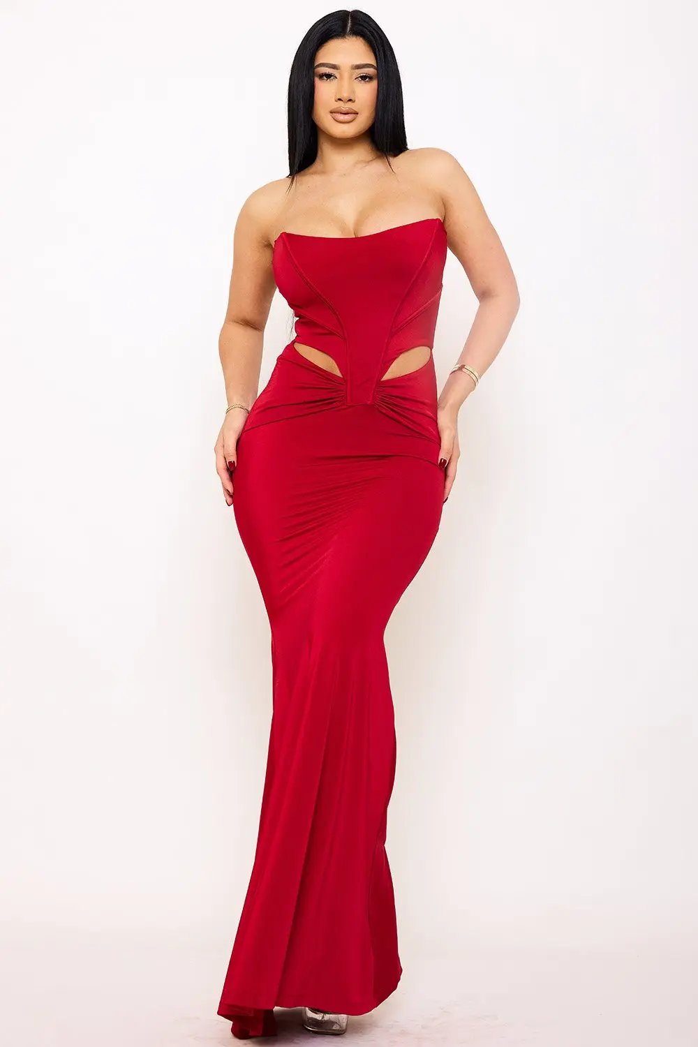 Satin Bustier Maxi Dress | Formal Occasion Pleated Gown BOUTINIE