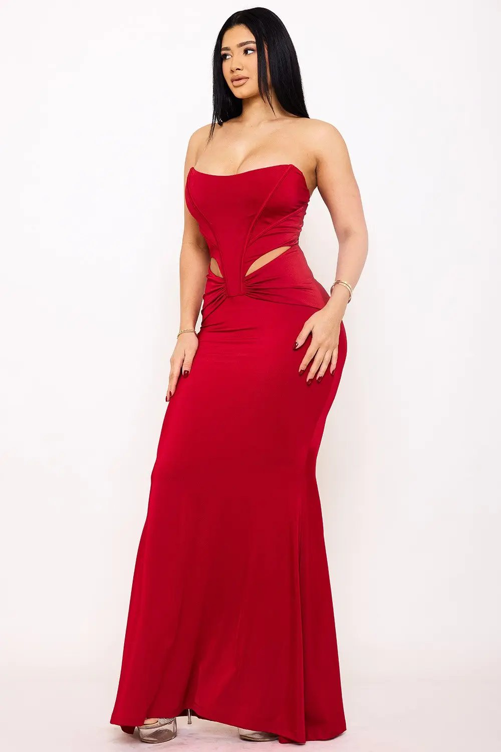 Satin Bustier Maxi Dress | Formal Occasion Pleated Gown BOUTINIE