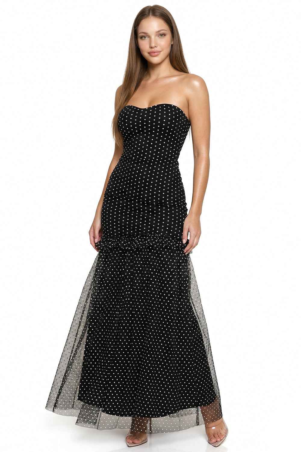 Polka Dot Mesh Mermaid Prom Dress