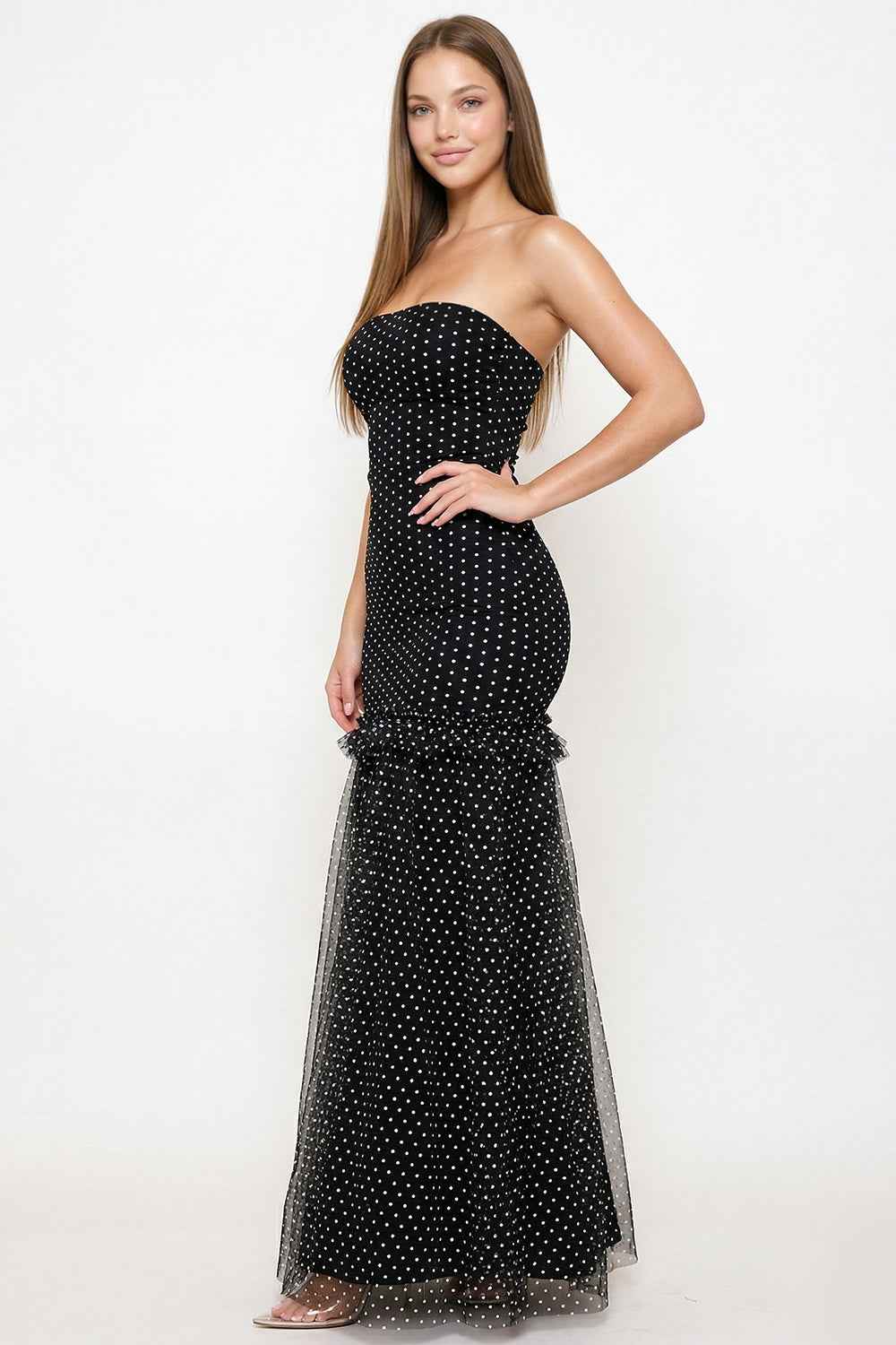 Polka Dot Mesh Mermaid Prom Dress