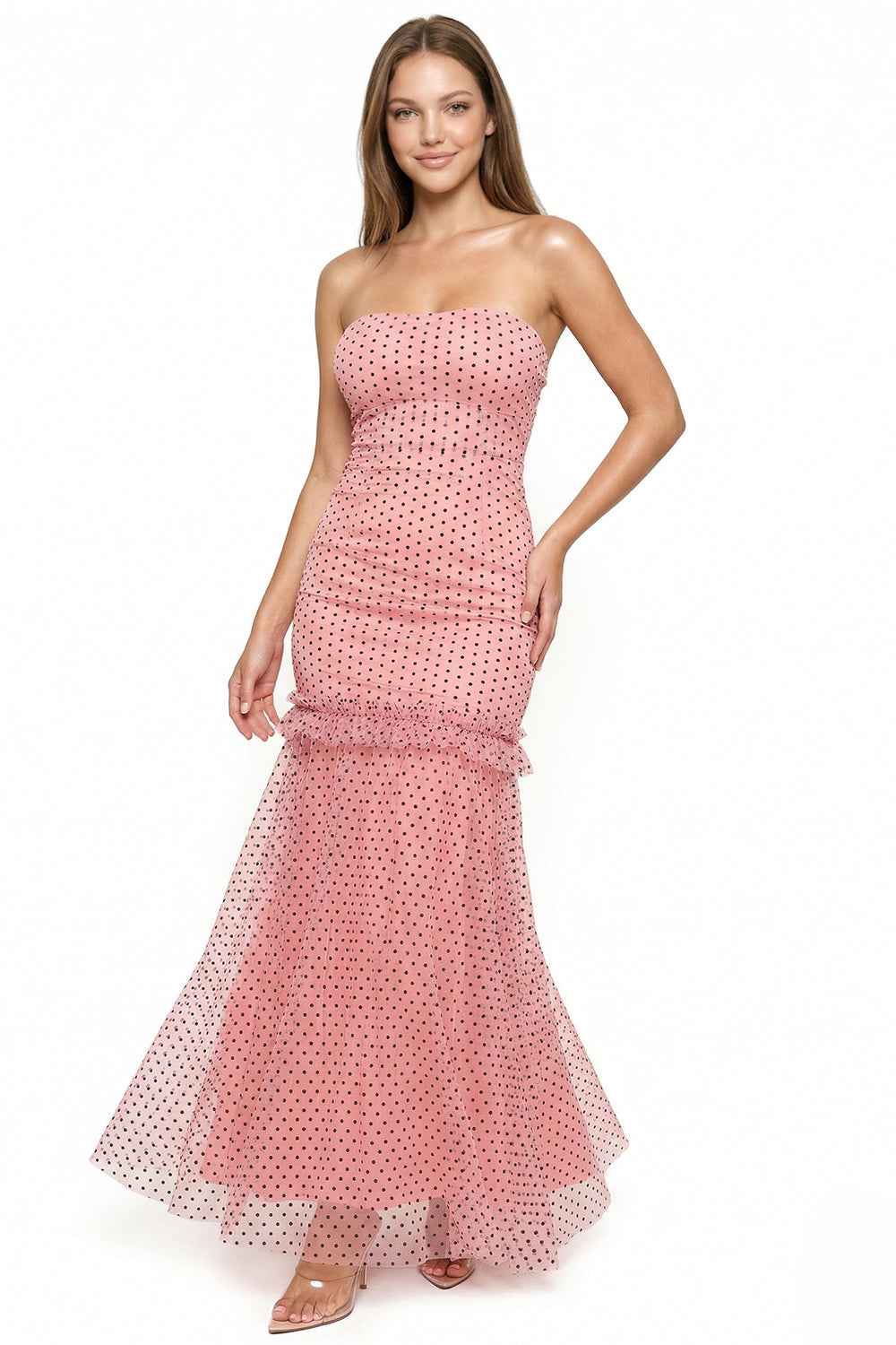 Polka Dot Mesh Mermaid Prom Dress