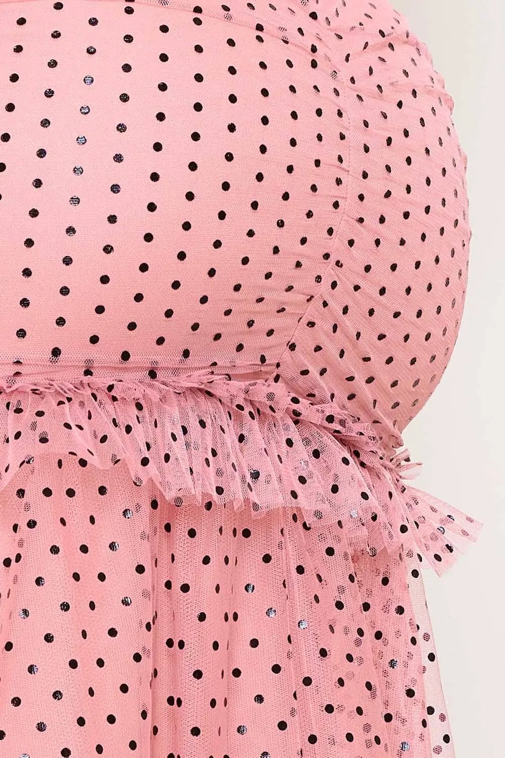 Polka Dot Maxi Dress – Mermaid Mesh Gown With Ruffle Hem BOUTINIE