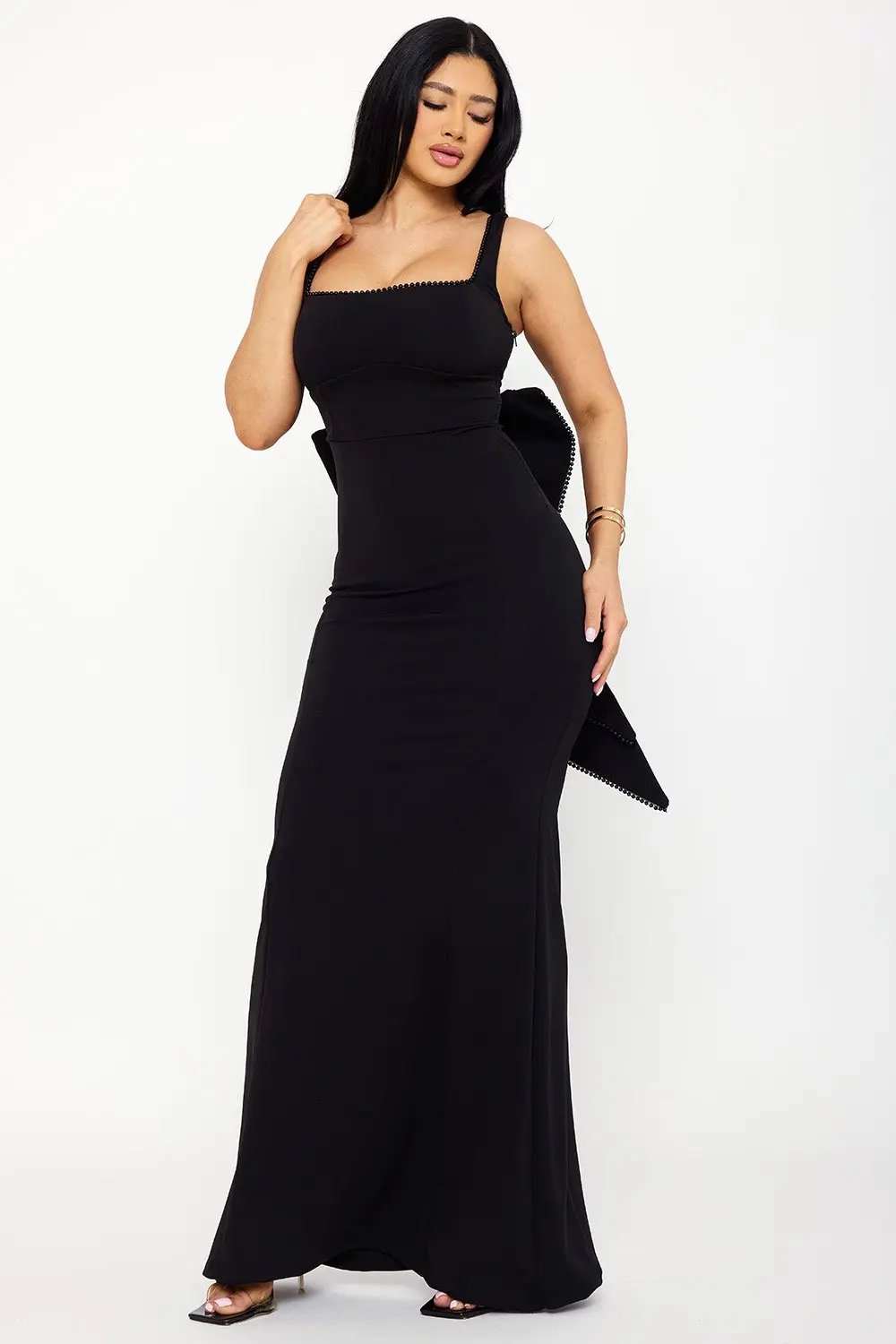 Maxi Dress Floor Length | Square Neck | Large Bow Accent BOUTINIE