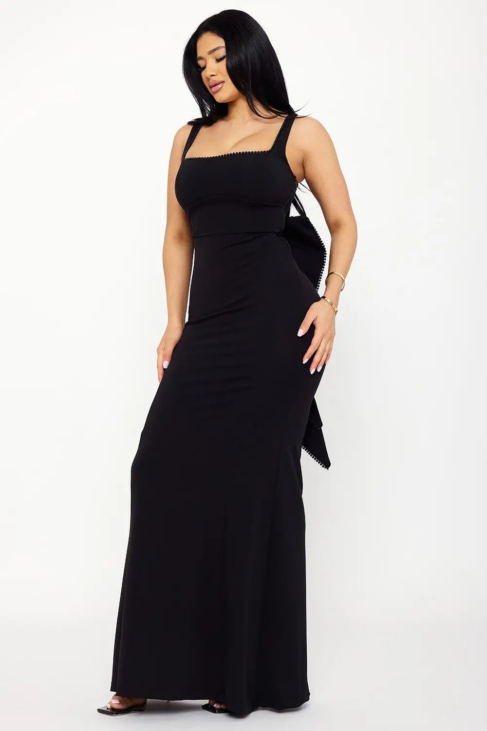 Maxi Dress Floor Length | Square Neck | Large Bow Accent BOUTINIE