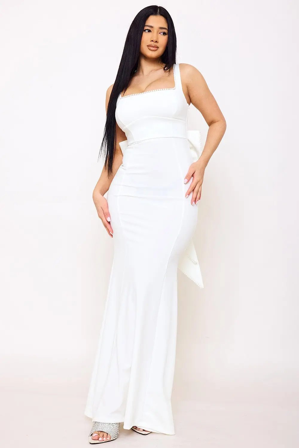 Maxi Dress Floor Length | Square Neck | Large Bow Accent BOUTINIE