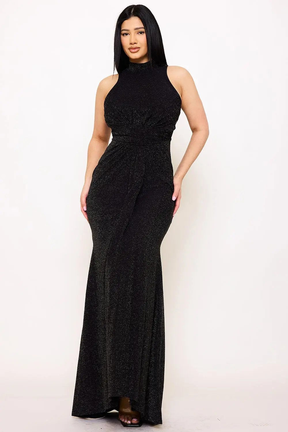 Metallic Knit Maxi Dress | Glitter Evening Gown, Sleeveless BOUTINIE