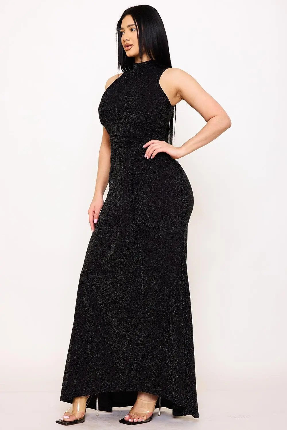 Metallic Knit Maxi Dress | Glitter Evening Gown, Sleeveless BOUTINIE