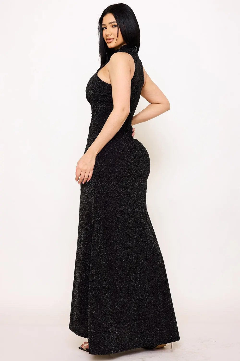 Metallic Knit Maxi Dress | Glitter Evening Gown, Sleeveless BOUTINIE