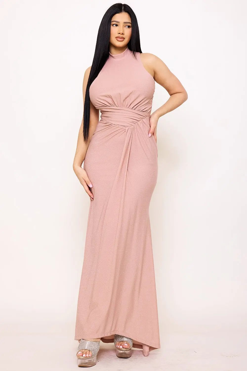 Metallic Knit Maxi Dress | Glitter Evening Gown, Sleeveless BOUTINIE