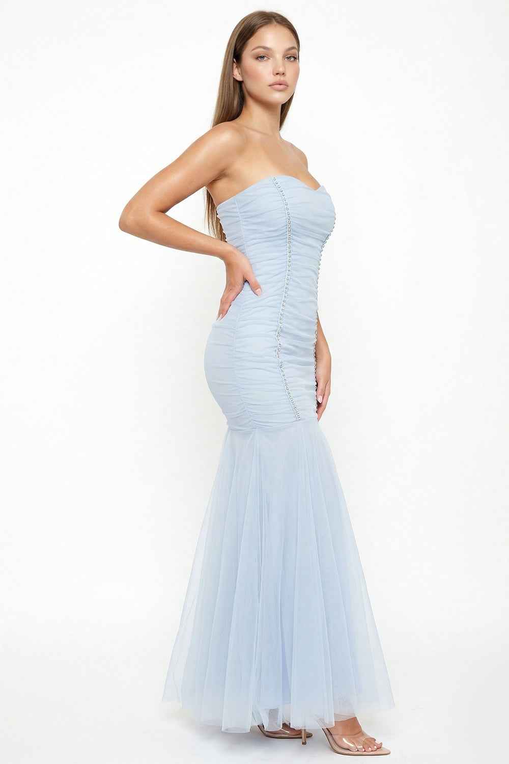 Overlay Mesh Mermaid Prom Dress